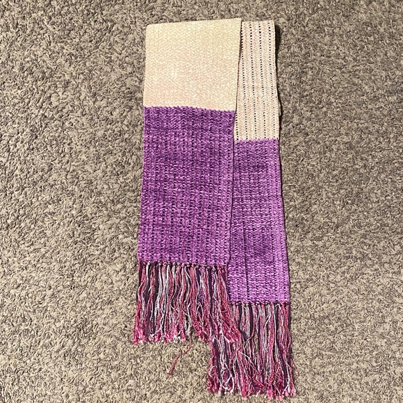 Accessories - Purple and Cream Colorblock Fringe Scarf - Women's Wrap